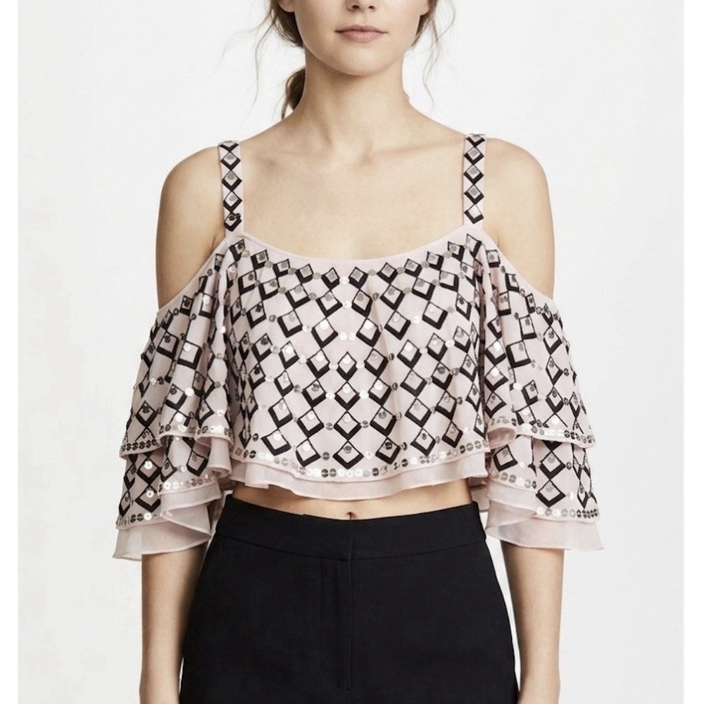 Temperley London Womens Embroidered Sequined Cropped Silk Tank Top Sz 6 Pink
